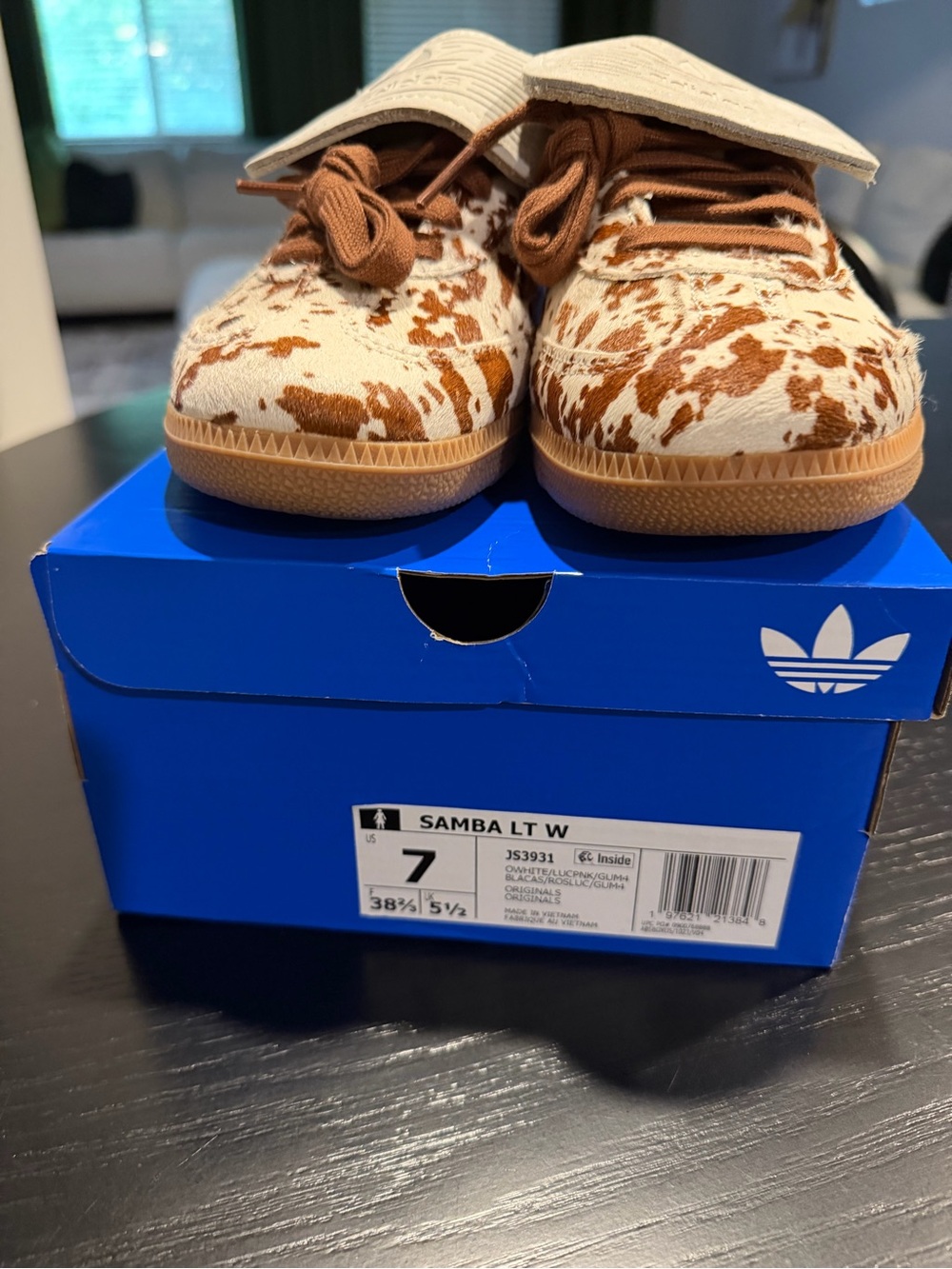 adidas women’s Samba LT W Sneakers - Brown & White Cow Print